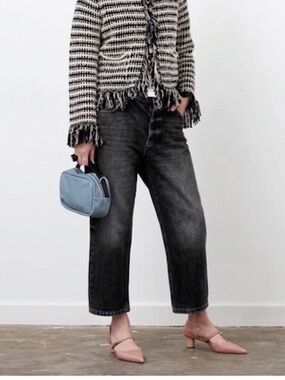 Raey Woman’s Baggy Boyfriend Black Wide Leg Loose Fit Cropped Jeans 30